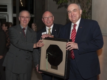 IU Indianapolis Chancellor Charles Bantz, Indiana University Lilly Family School of Philanthropy Founding Dean Gene Tempel and Indiana University President Michael McRobbie.