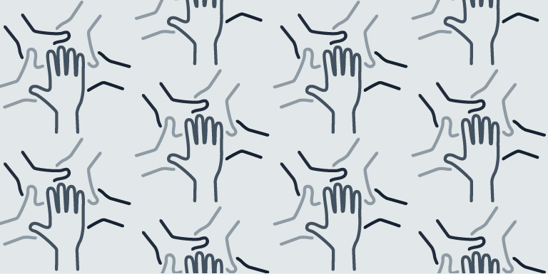 Geometric repeating pattern of hands coming together in star shape