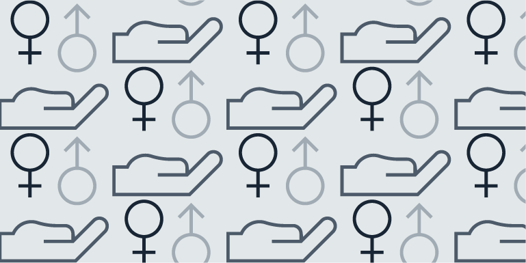 Geometric repeating pattern of hands with male and female symbols